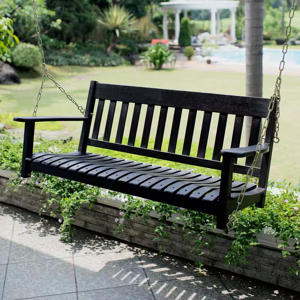 Thames Black Wood Porch Swing