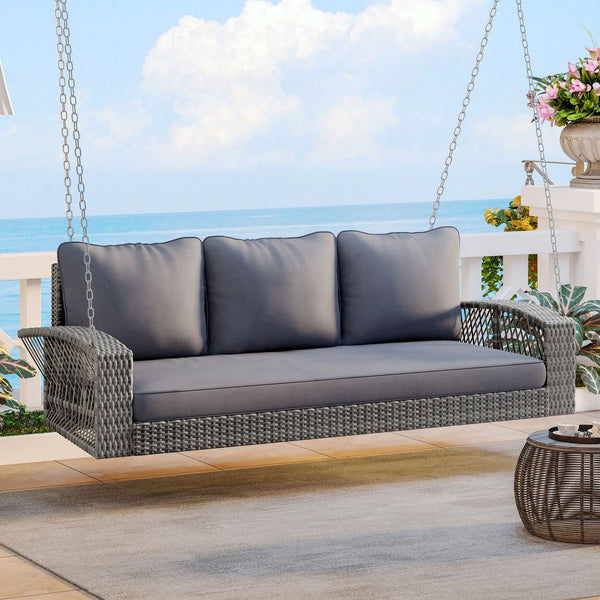 3-Person Hand-Woven PE Rattan Patio Swing Bench