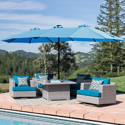 15ft x 9ft Extra-Large Double-Sided Solar LED Market Patio Umbrella with Cross Base