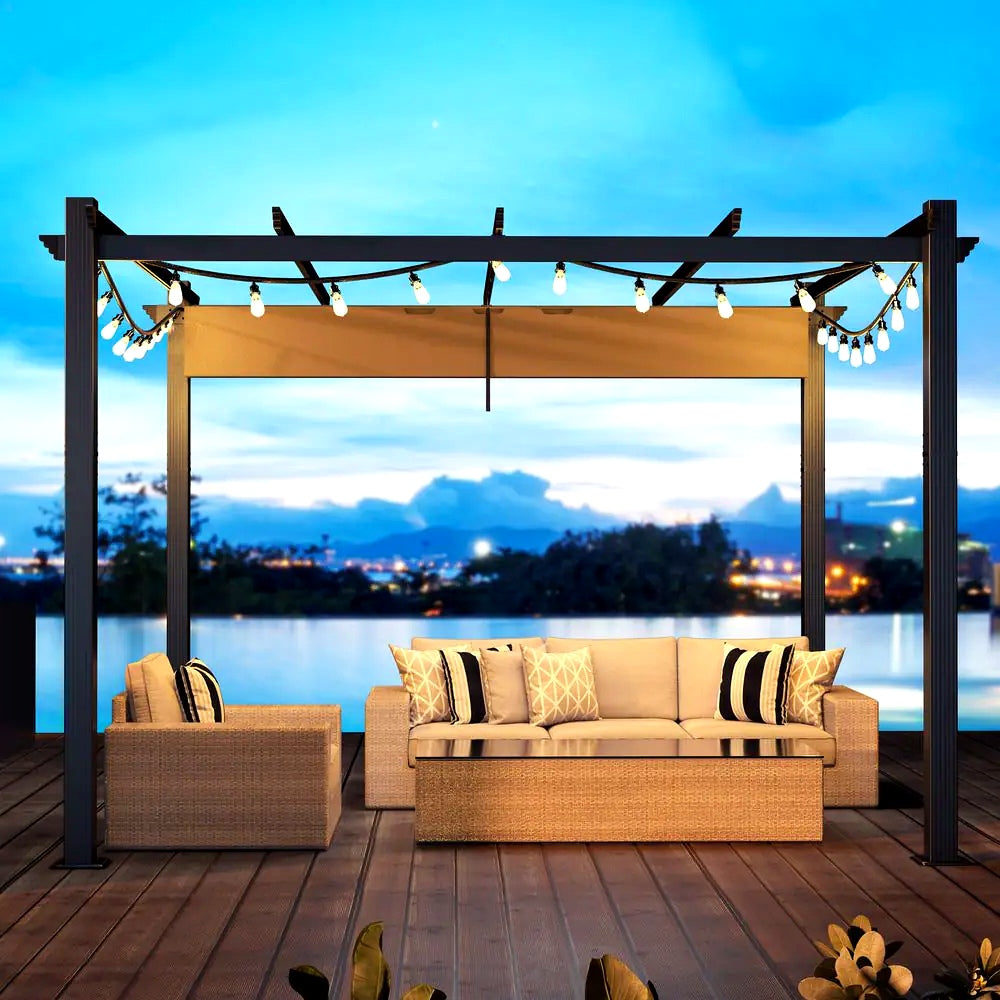 10 Ft. W X 10 Ft. D Aluminum Pergola Outdoor with Retractable Canopy