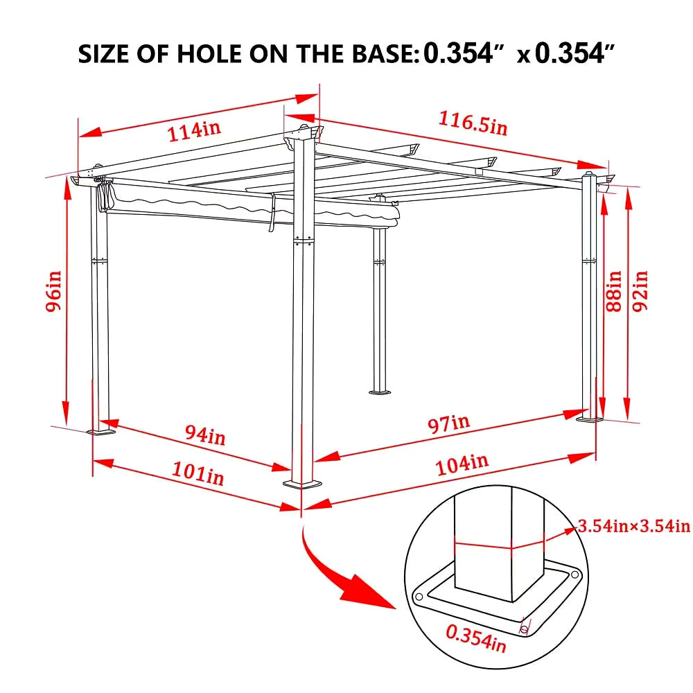 10 Ft. W X 10 Ft. D Aluminum Pergola Outdoor with Retractable Canopy