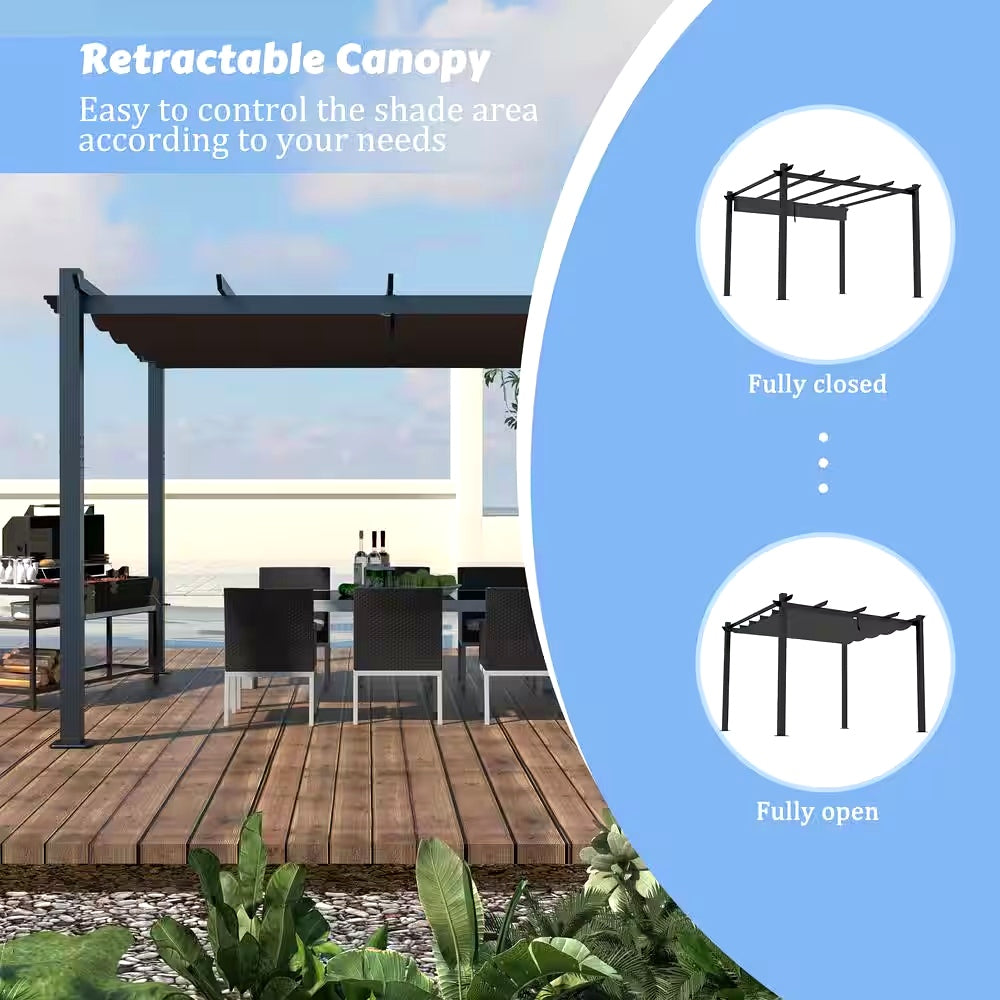 10 Ft. W X 10 Ft. D Aluminum Pergola Outdoor with Retractable Canopy