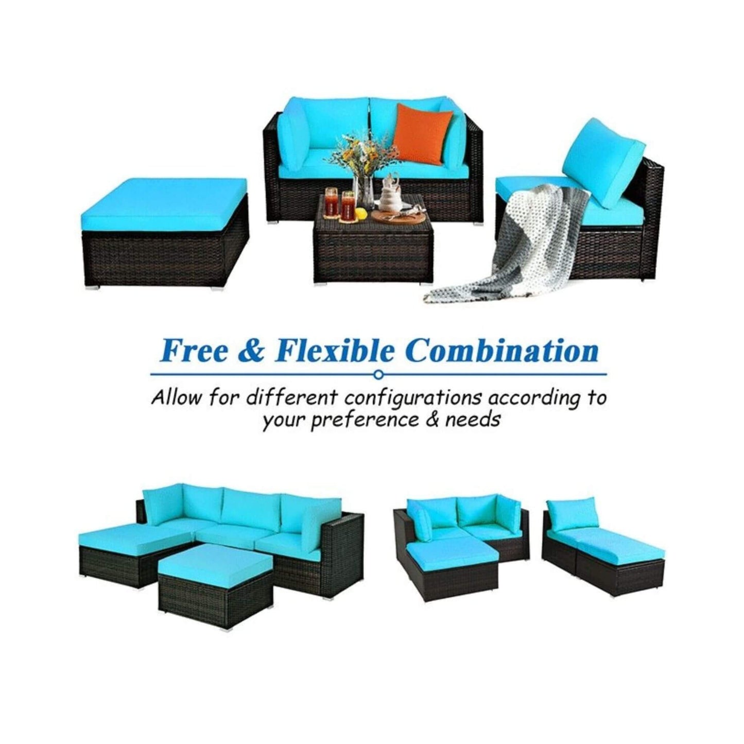 Alora Outdoor Patio Rattan Sectional  Sofa Set, 5PCS (SAK56878)
