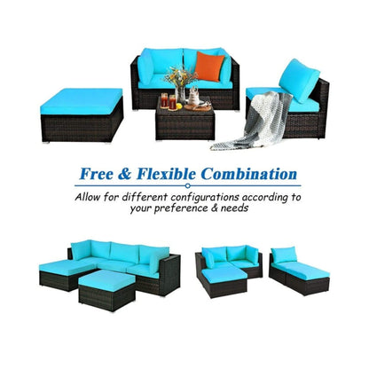 Alora Outdoor Patio Rattan Sectional  Sofa Set, 5PCS (SAK56878)