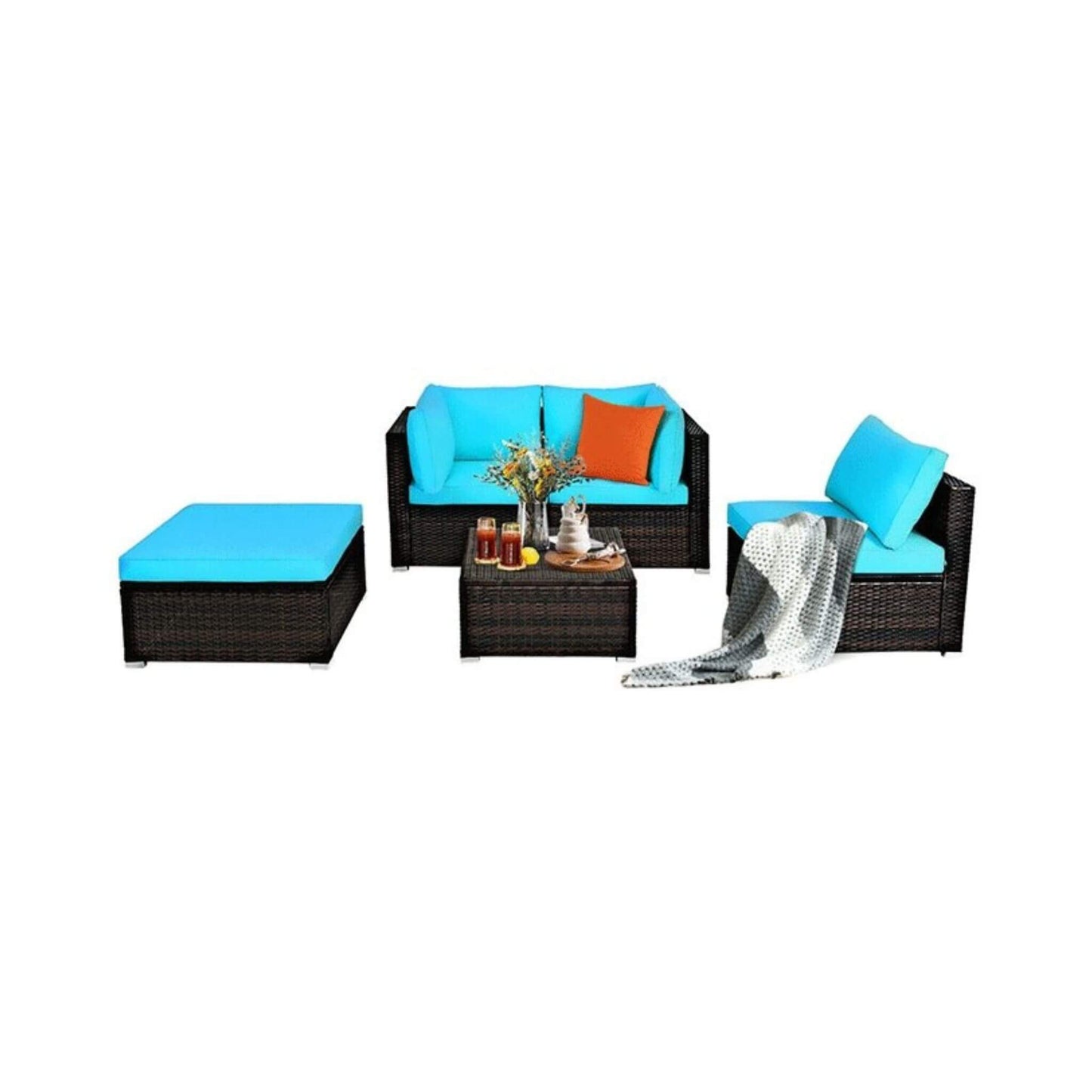 Alora Outdoor Patio Rattan Sectional  Sofa Set, 5PCS (SAK56878)
