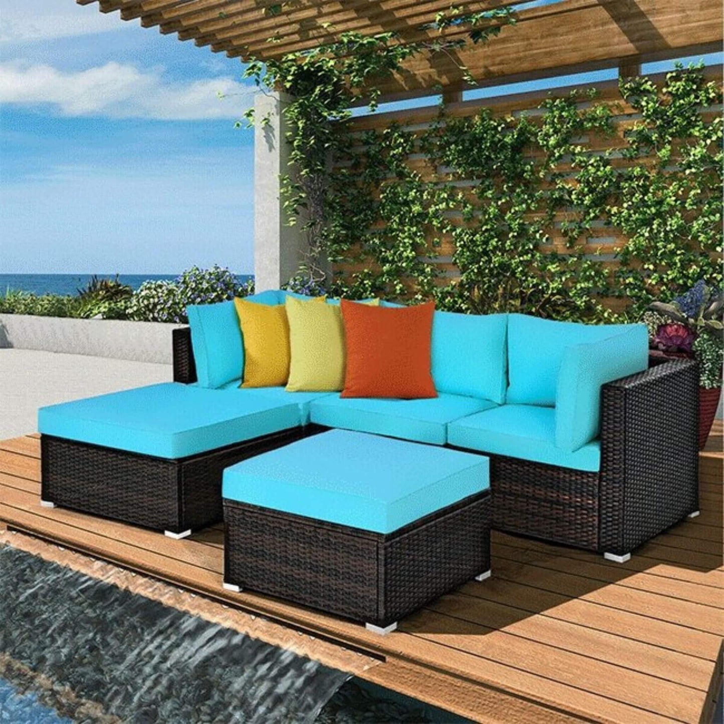 Alora Outdoor Patio Rattan Sectional  Sofa Set, 5PCS (SAK56878)