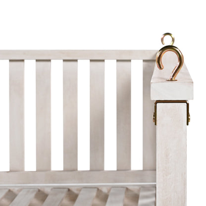 79-Inch Outdoor Acacia Wood Twin Swing Bed with Minimalist Rope Accents - Classic White