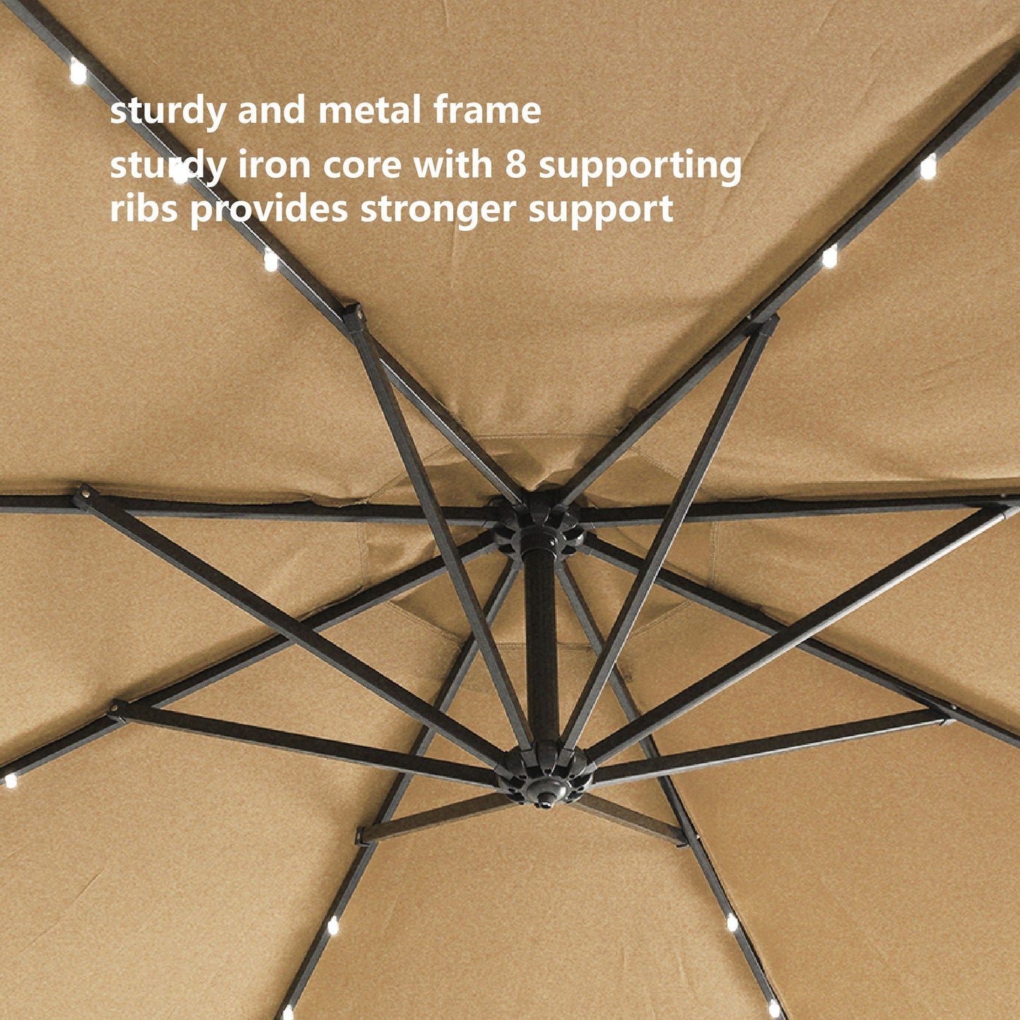 10ft Solar-Powered 32 LED Cantilever Offset Patio Umbrella with Cross Base - Taupe