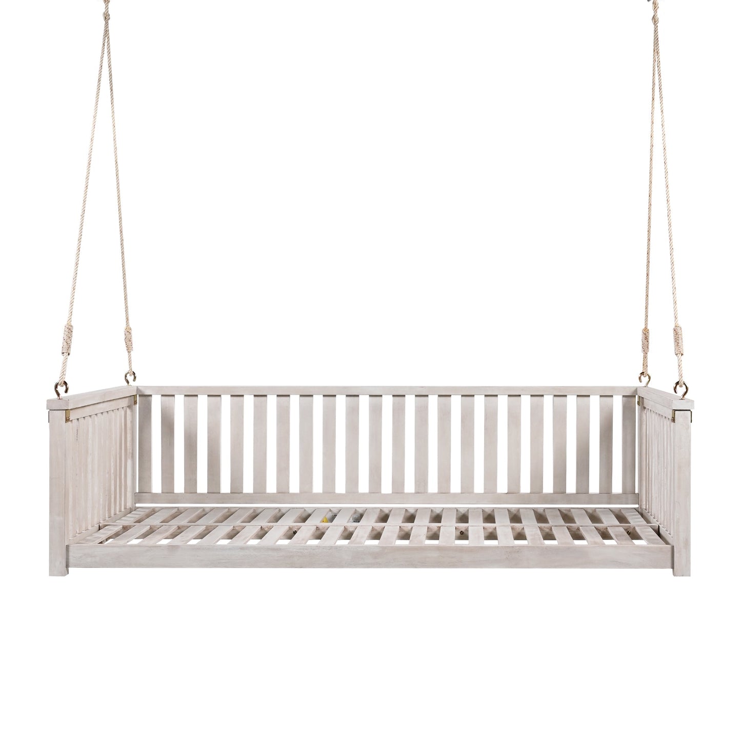 79-Inch Outdoor Acacia Wood Twin Swing Bed with Minimalist Rope Accents - Classic White