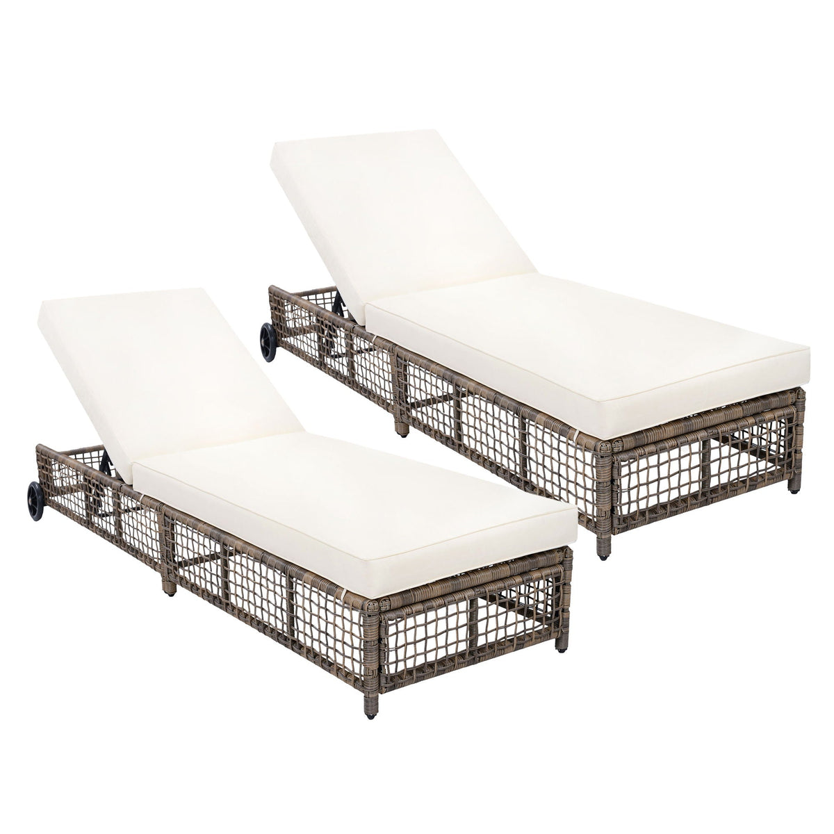Outdoor Reclining Lounge Chair with 5-Position Backrest, Cushion & Wheels