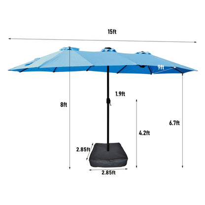 15ft x 9ft Extra-Large Double-Sided Solar LED Market Patio Umbrella with Cross Base