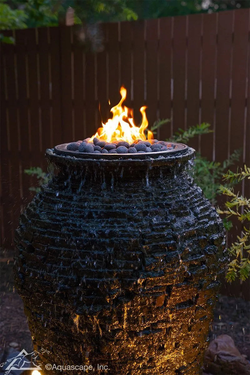 Fire and Water Stacked Slate Sphere – 32″ Dia (81 cm) - It comes equipped with the complete fire ignition system hardware. The water pump and the reservoir/basin are included.