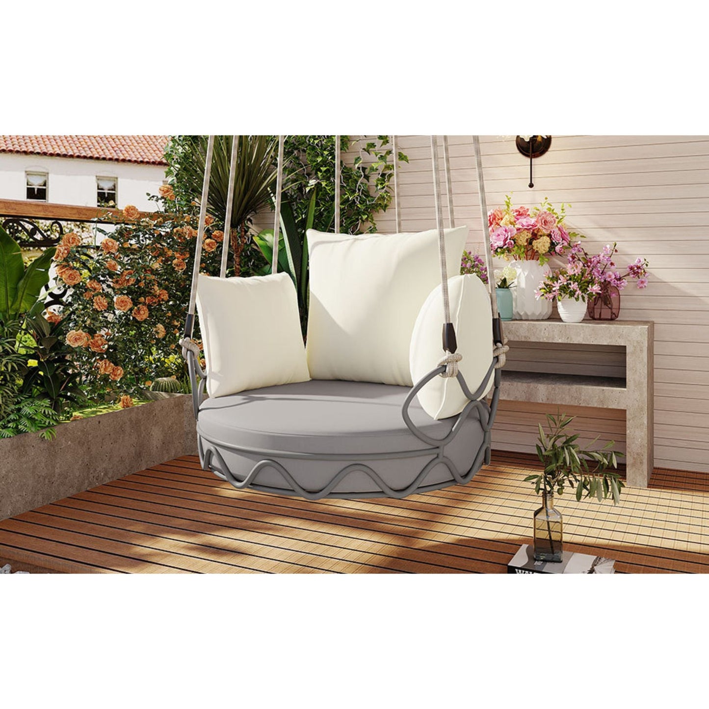 Alora Luxury Outdoor Hanging Basket Porch Swing Chair with UV-Resistant 8-Inch Cushion