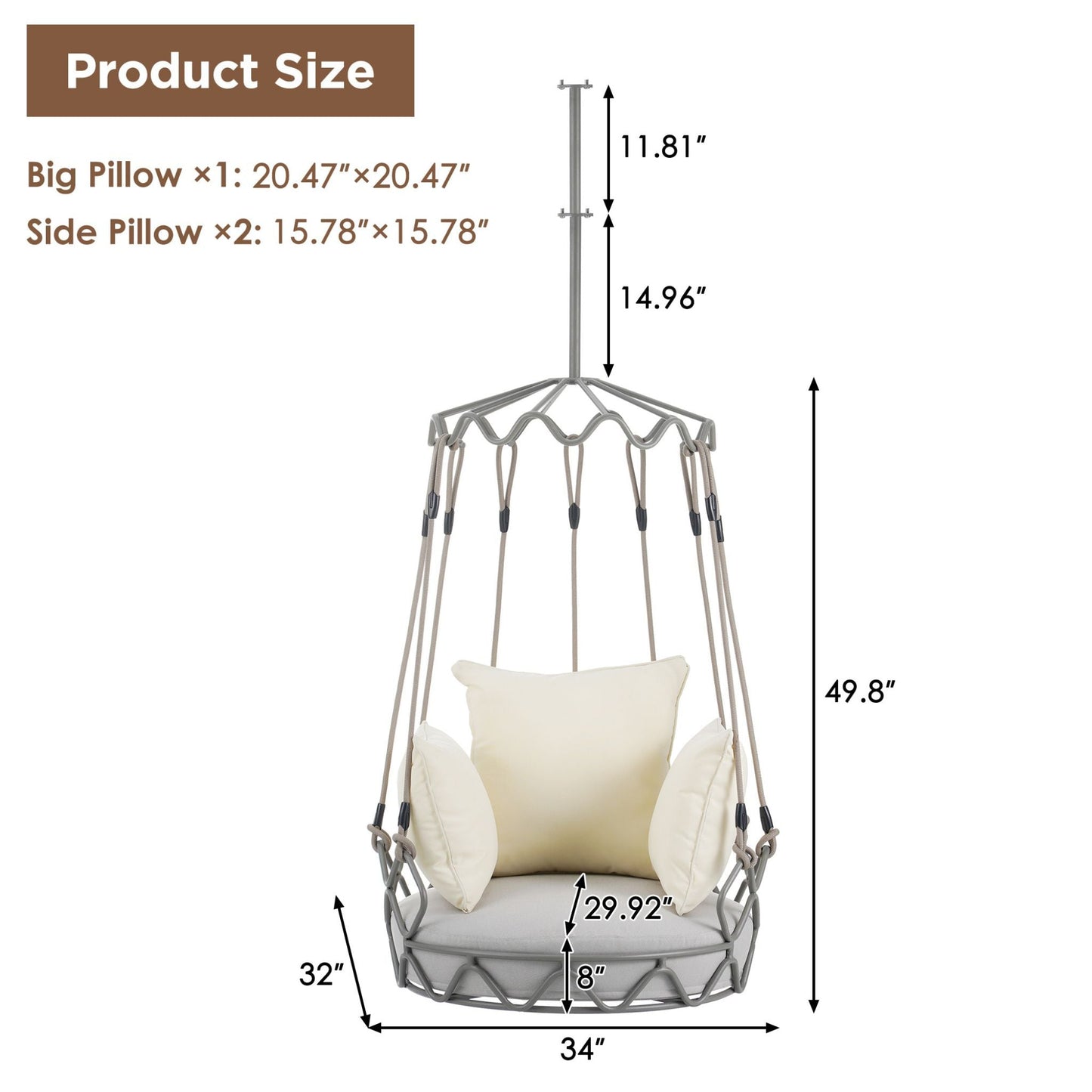 Alora Luxury Outdoor Hanging Basket Porch Swing Chair with UV-Resistant 8-Inch Cushion