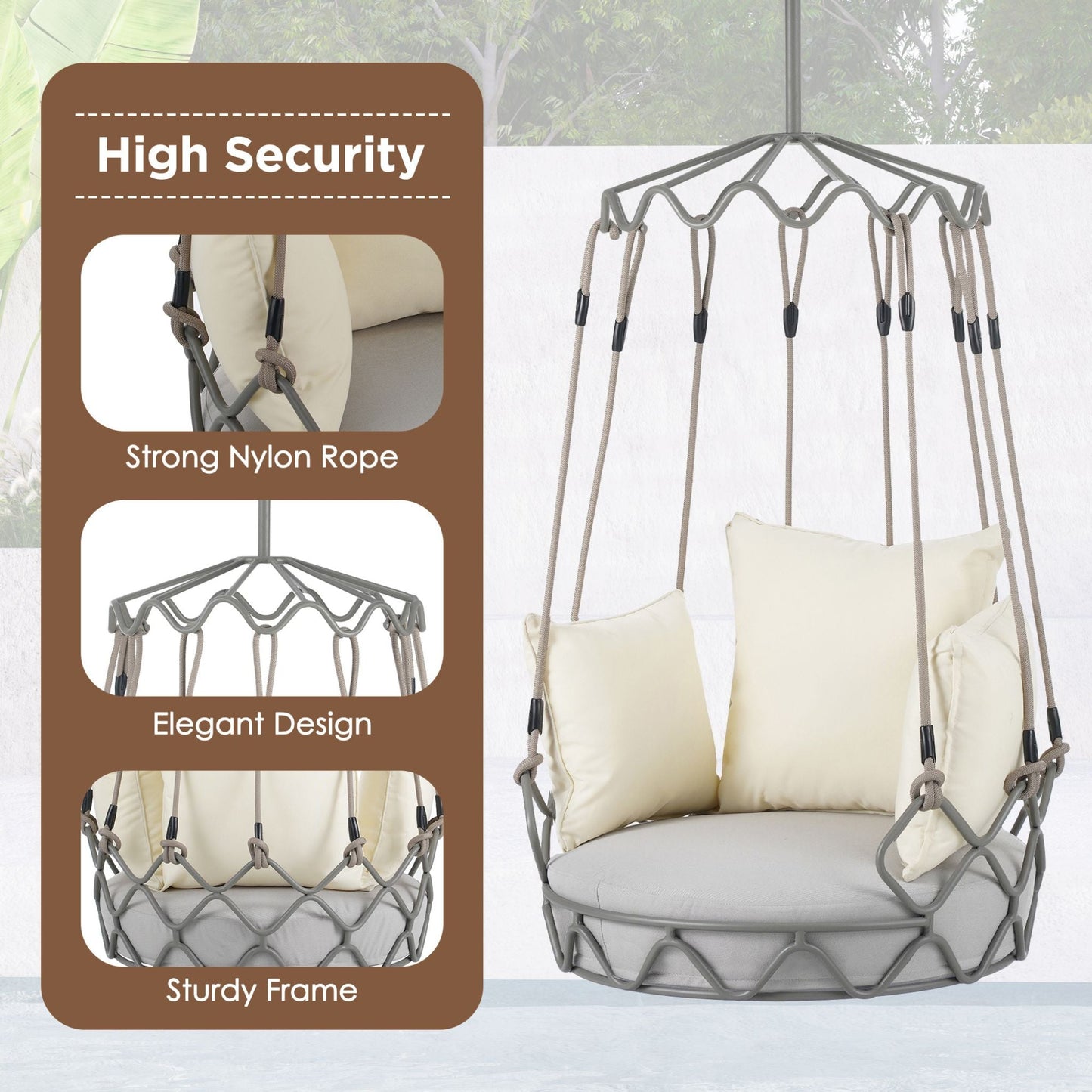 Alora Luxury Outdoor Hanging Basket Porch Swing Chair with UV-Resistant 8-Inch Cushion