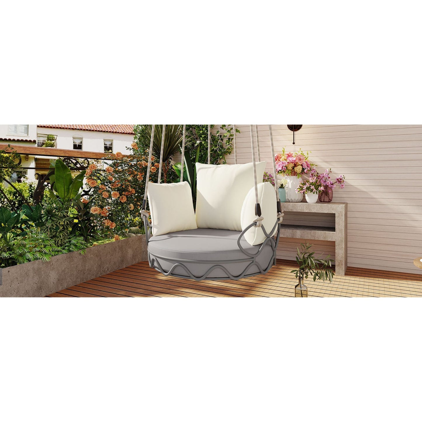 Alora Luxury Outdoor Hanging Basket Porch Swing Chair with UV-Resistant 8-Inch Cushion