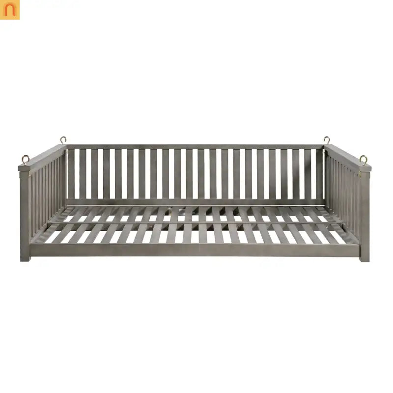 79-Inch Outdoor Acacia Wood Twin Swing Bed with Minimalist Rope Accents - Gray
