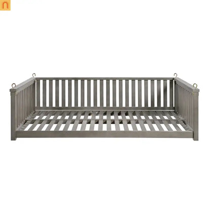 79-Inch Outdoor Acacia Wood Twin Swing Bed with Minimalist Rope Accents - Gray
