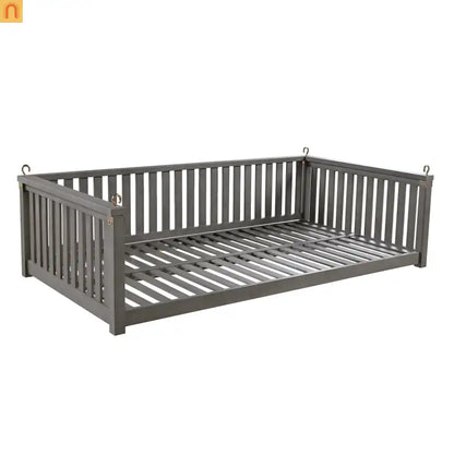 79-Inch Outdoor Acacia Wood Twin Swing Bed with Minimalist Rope Accents - Gray