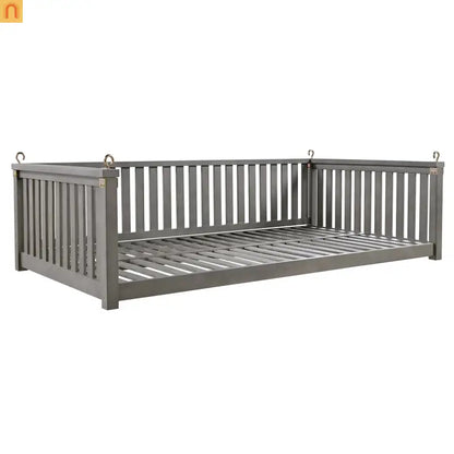 79-Inch Outdoor Acacia Wood Twin Swing Bed with Minimalist Rope Accents - Gray