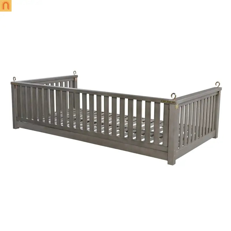79-Inch Outdoor Acacia Wood Twin Swing Bed with Minimalist Rope Accents - Gray