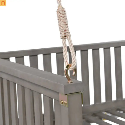 79-Inch Outdoor Acacia Wood Twin Swing Bed with Minimalist Rope Accents - Gray