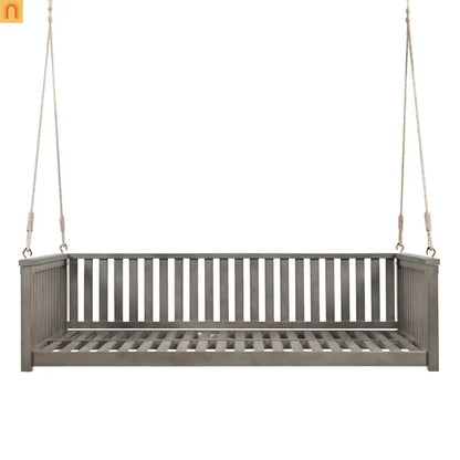 79-Inch Outdoor Acacia Wood Twin Swing Bed with Minimalist Rope Accents - Gray