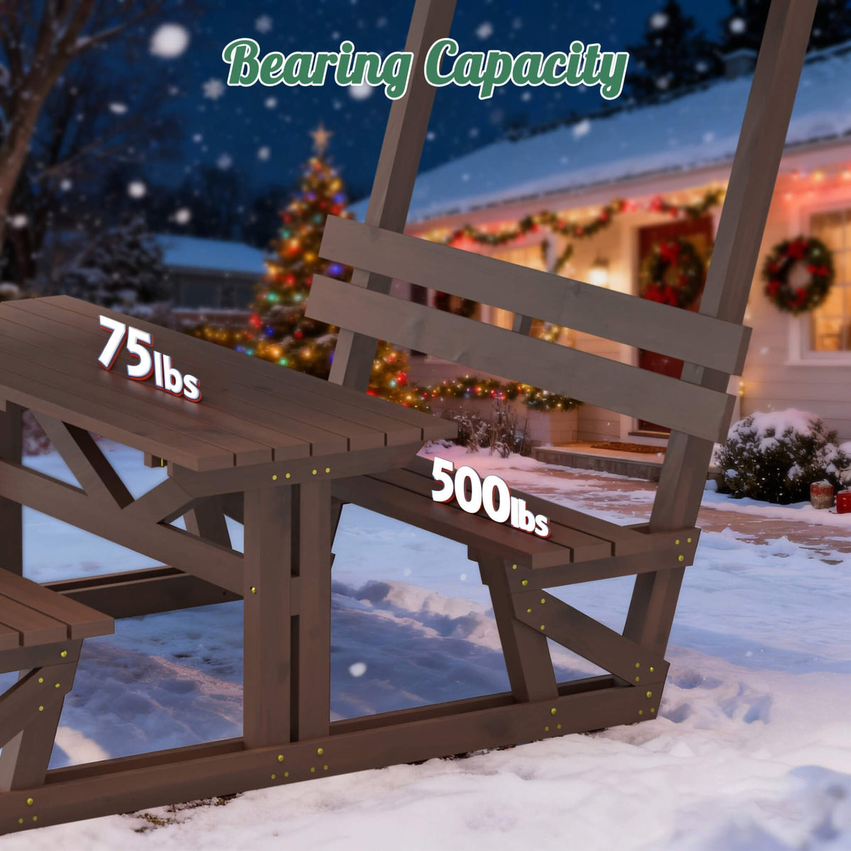 Outdoor Waterproof Wood Picnic Table And Bench Set With Removable Canopy (SAK87135)