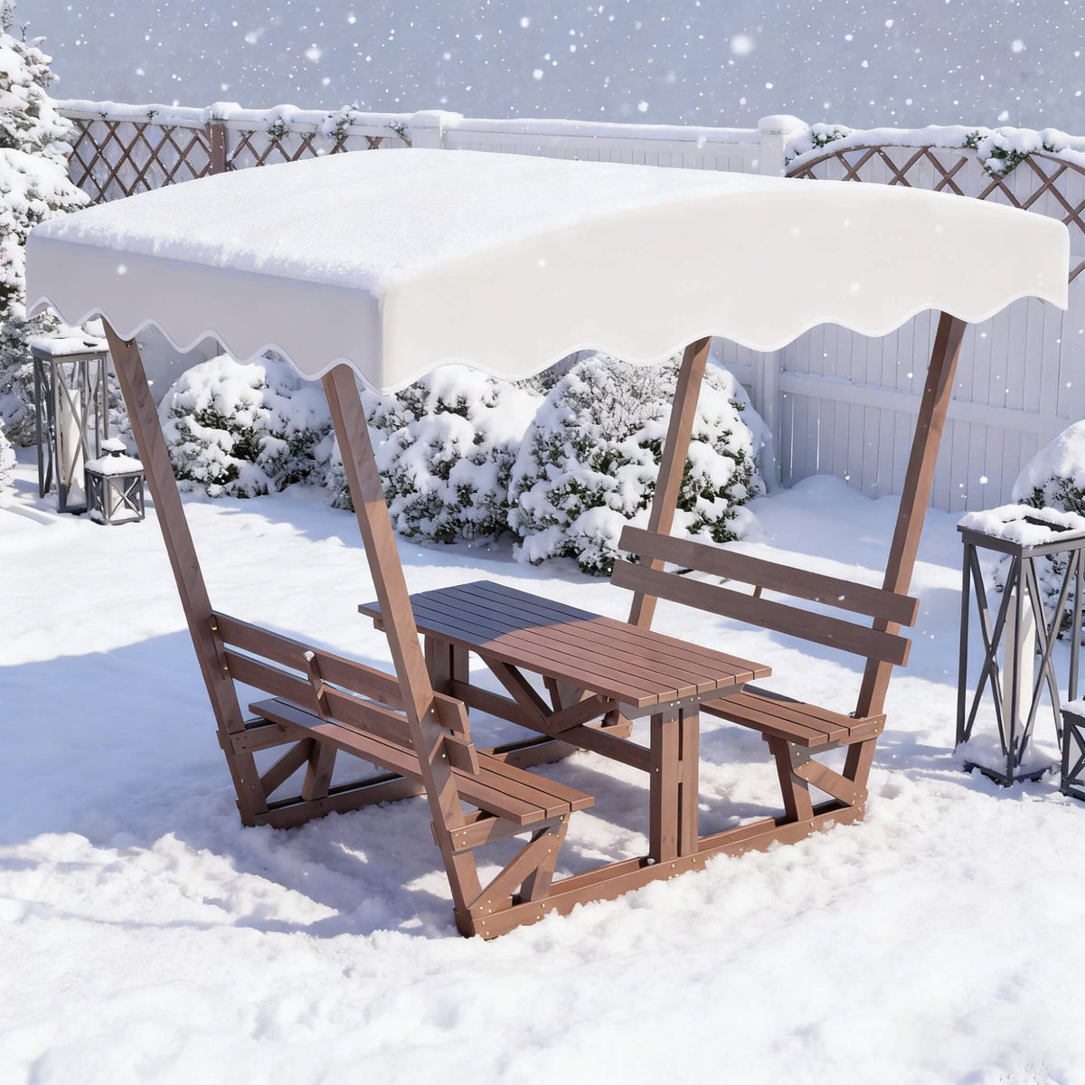 Outdoor Waterproof Wood Picnic Table And Bench Set With Removable Canopy (SAK87135)