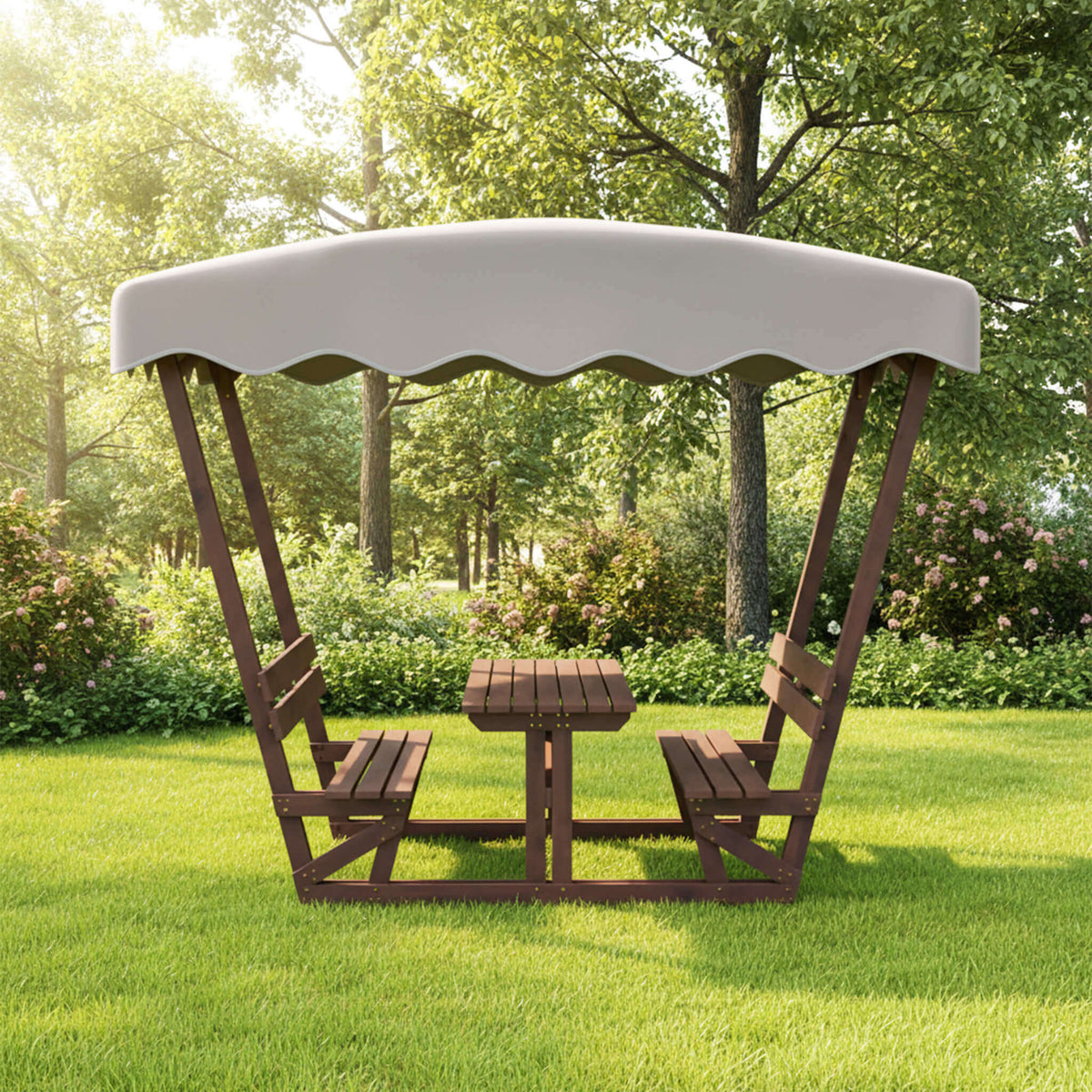 Outdoor Waterproof Wood Picnic Table And Bench Set With Removable Canopy (SAK87135)