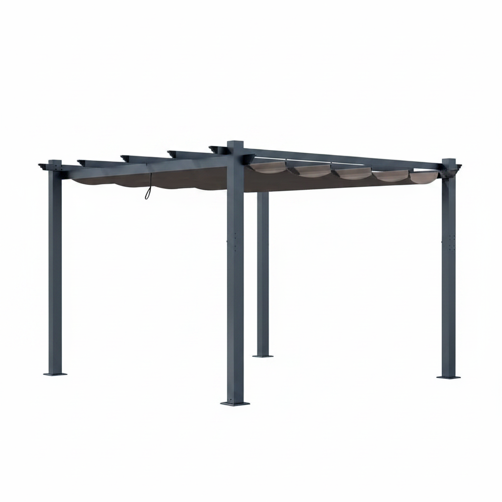 10 Ft. W X 10 Ft. D Aluminum Pergola Outdoor with Retractable Canopy