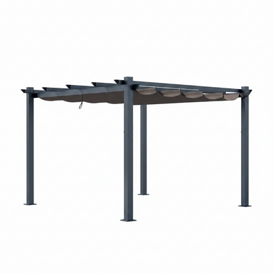 10 Ft. W X 10 Ft. D Aluminum Pergola Outdoor with Dark Gray Retractable Canopy
