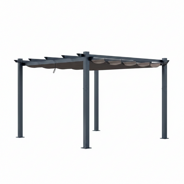 10 Ft. W X 10 Ft. D Aluminum Pergola Outdoor with Retractable Canopy