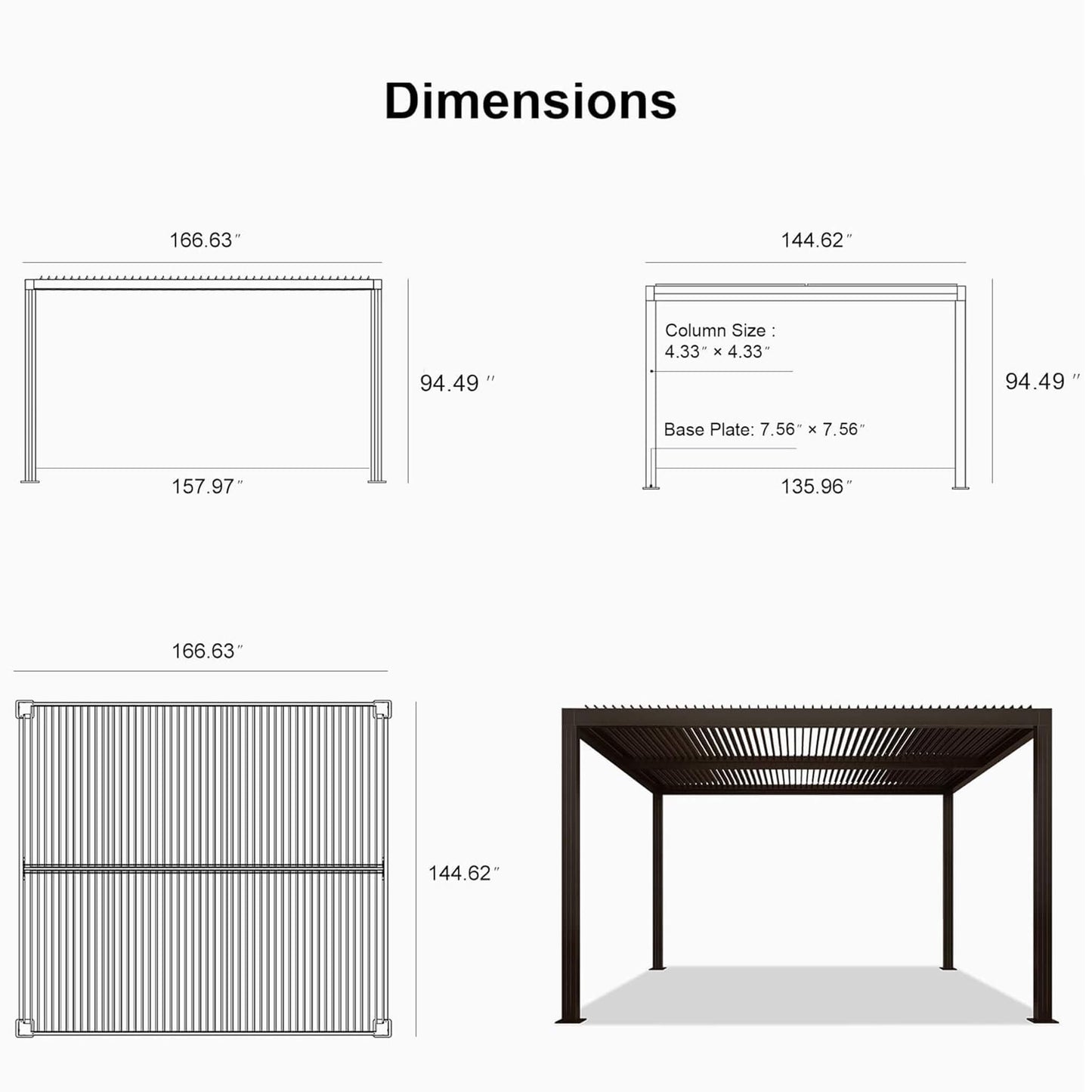 Alora Premium Outdoor Aluminum Louvered Patio Pergola with LED Lights (SAK24896)
