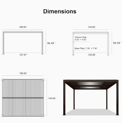 Alora Premium Outdoor Aluminum Louvered Patio Pergola with LED Lights (SAK24896)