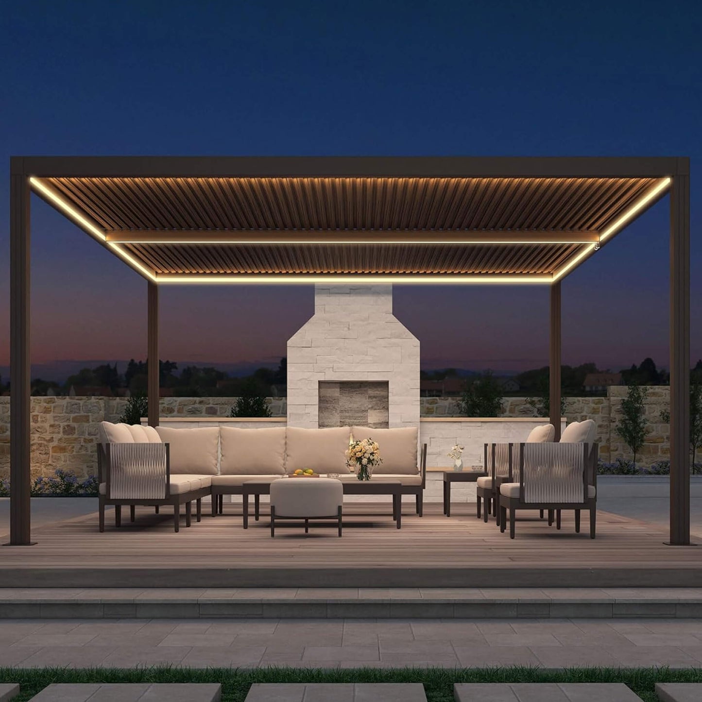 Alora Premium Outdoor Aluminum Louvered Patio Pergola with LED Lights (SAK24896)