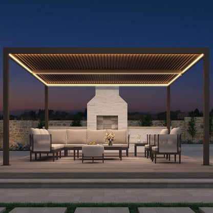 Alora Premium Outdoor Aluminum Louvered Patio Pergola with LED Lights (SAK24896)
