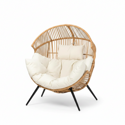 Wicker Egg Chair PE Rattan Chair with Cushion, Oversized Patio Lounge Chair for Outdoor, Indoor, Balcony, Customized