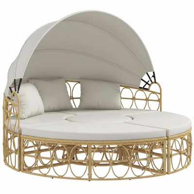 Outdoor Round Daybed Set with Canopy and Cushions
