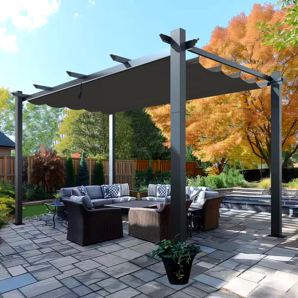 16 Ft. W X 12 Ft. D Aluminum Pergola Outdoor with Retractable Canopy