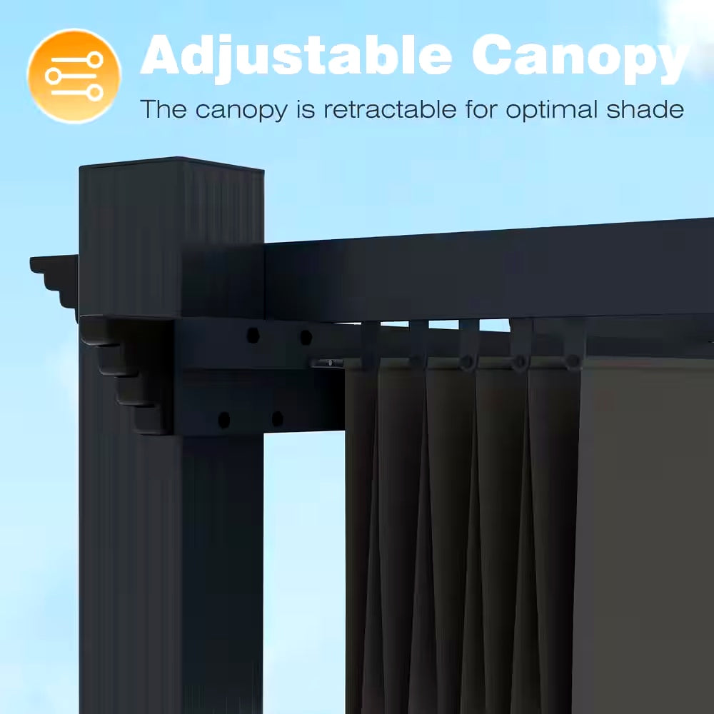 16 Ft. W X 12 Ft. D Aluminum Pergola Outdoor with Retractable Canopy