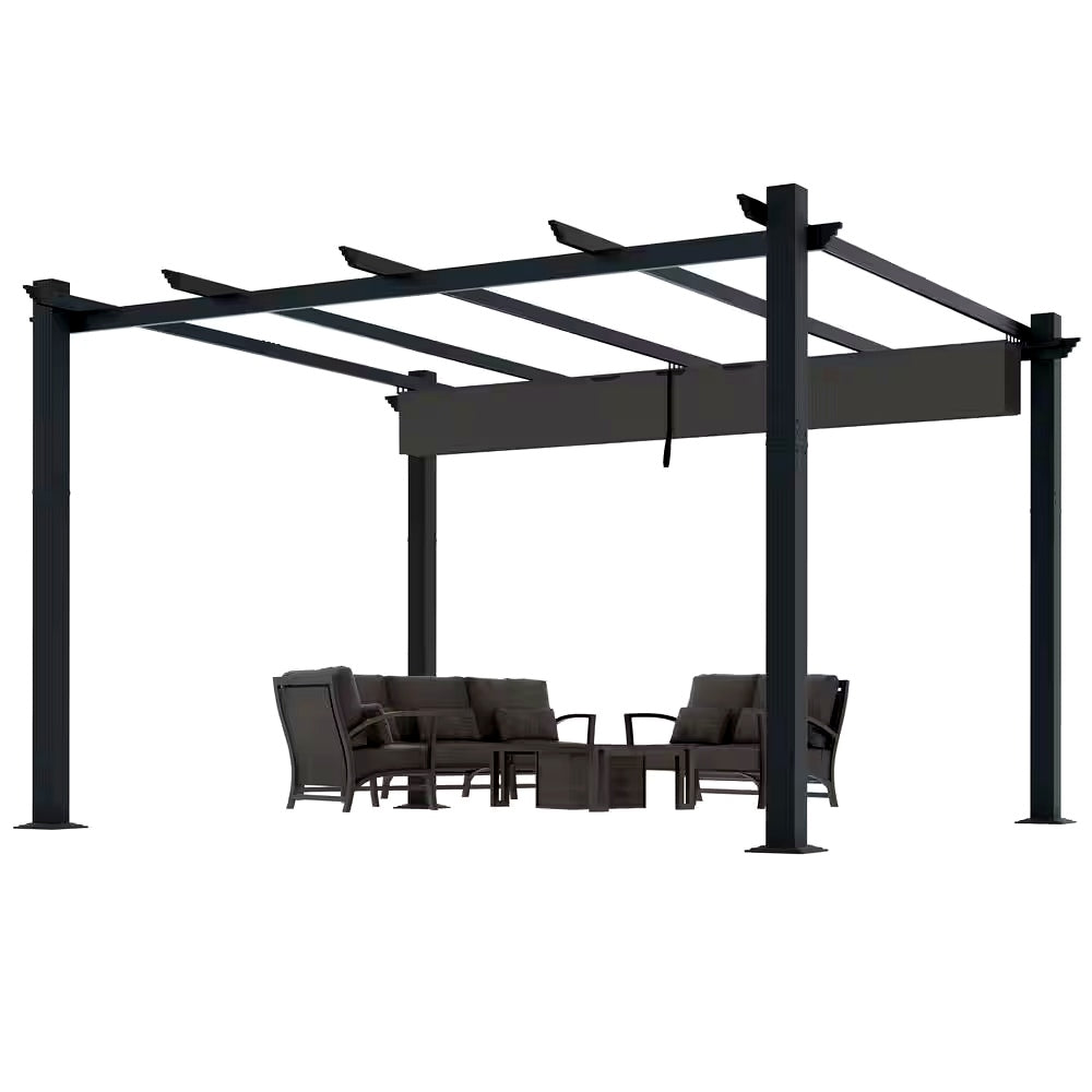 16 Ft. W X 12 Ft. D Aluminum Pergola Outdoor with Retractable Canopy