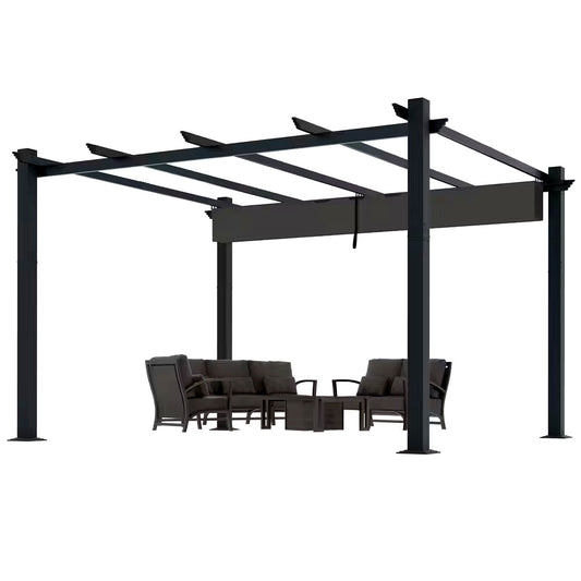 16 Ft. W X 12 Ft. D Aluminum Pergola Outdoor with Retractable Canopy