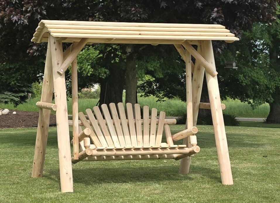 Heavy-Duty Cedar Wooden Porch Swing with Integrated Stand and Canopy