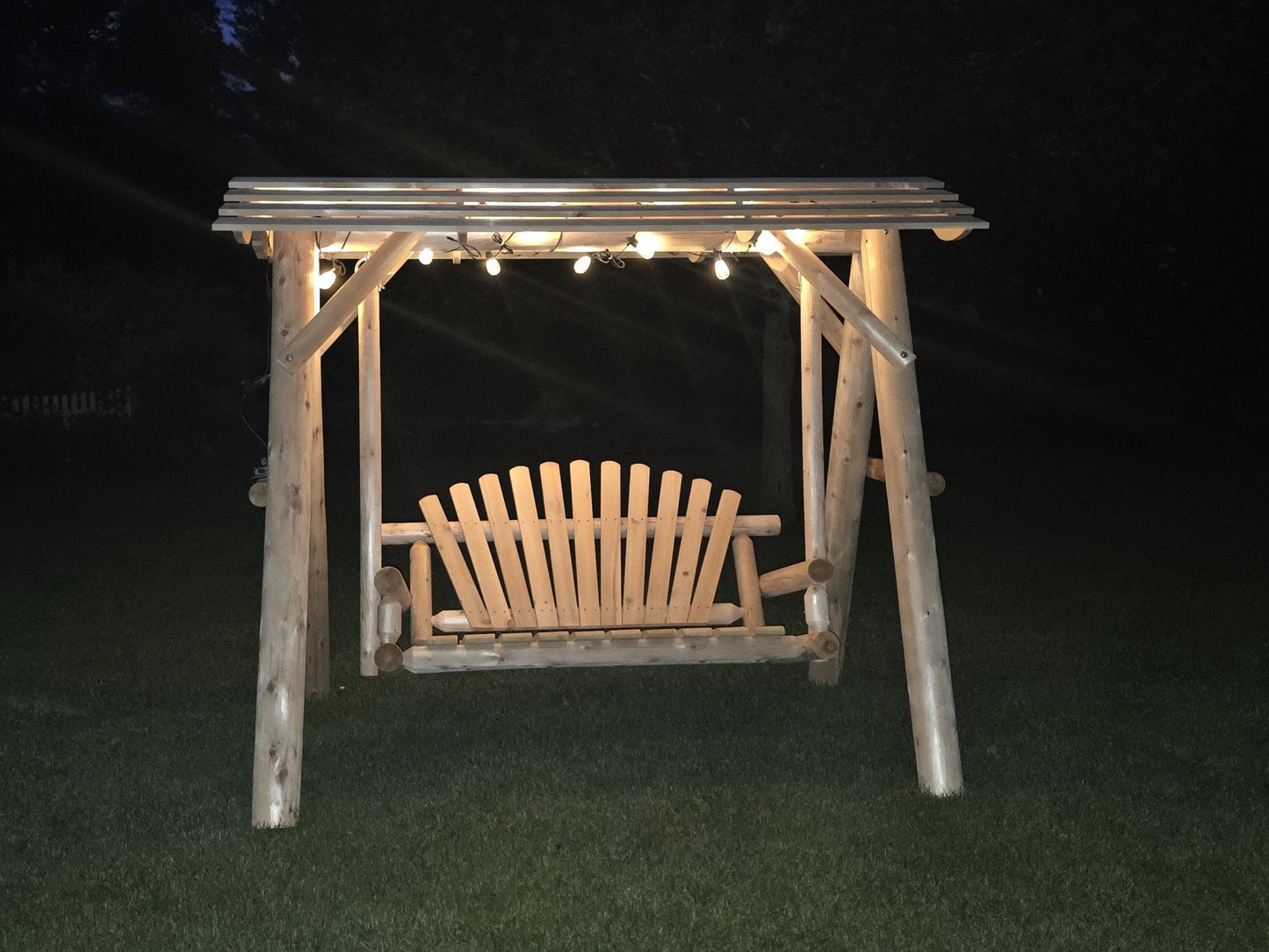 Heavy-Duty Cedar Wooden Porch Swing with Integrated Stand and Canopy