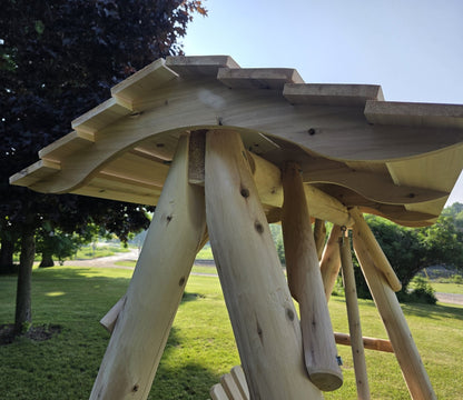 Heavy-Duty Cedar Wooden Porch Swing with Integrated Stand and Canopy