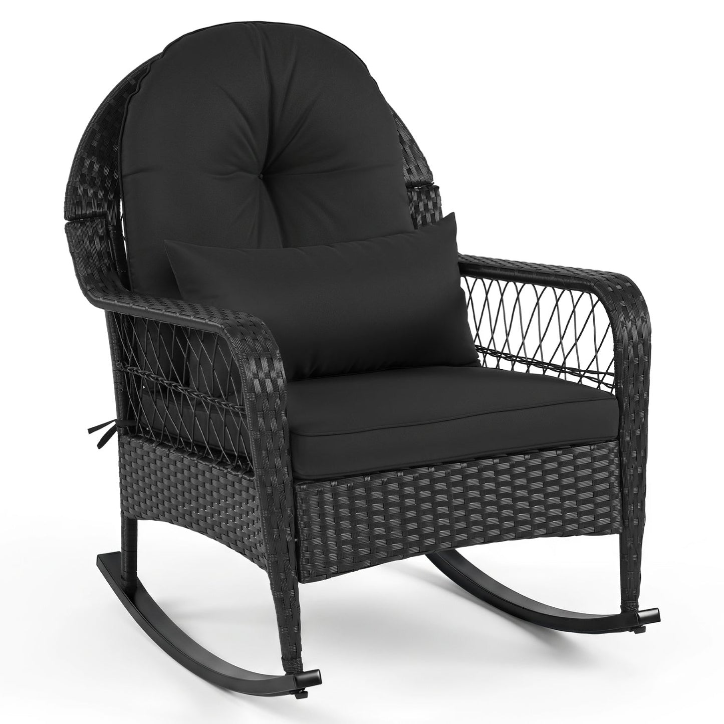 LJGDeals Outdoor Wicker Rocking Chair with Thick Cushions and Anti-Tip Stoppers
