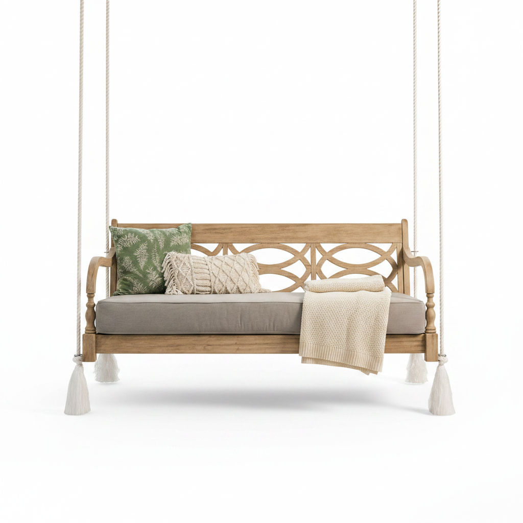 Renley Wood Outdoor Porch Swing Daybed with Cushion