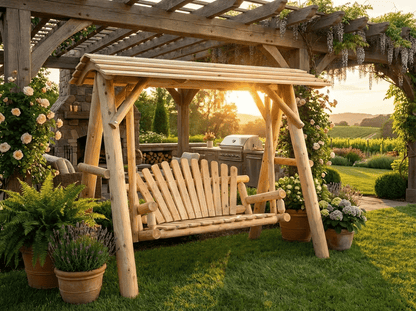 Heavy-Duty Cedar Wooden Porch Swing with Integrated Stand and Canopy