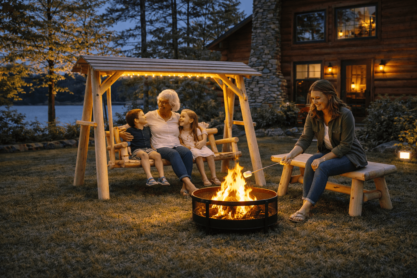 Heavy-Duty Cedar Wooden Porch Swing with Integrated Stand and Canopy